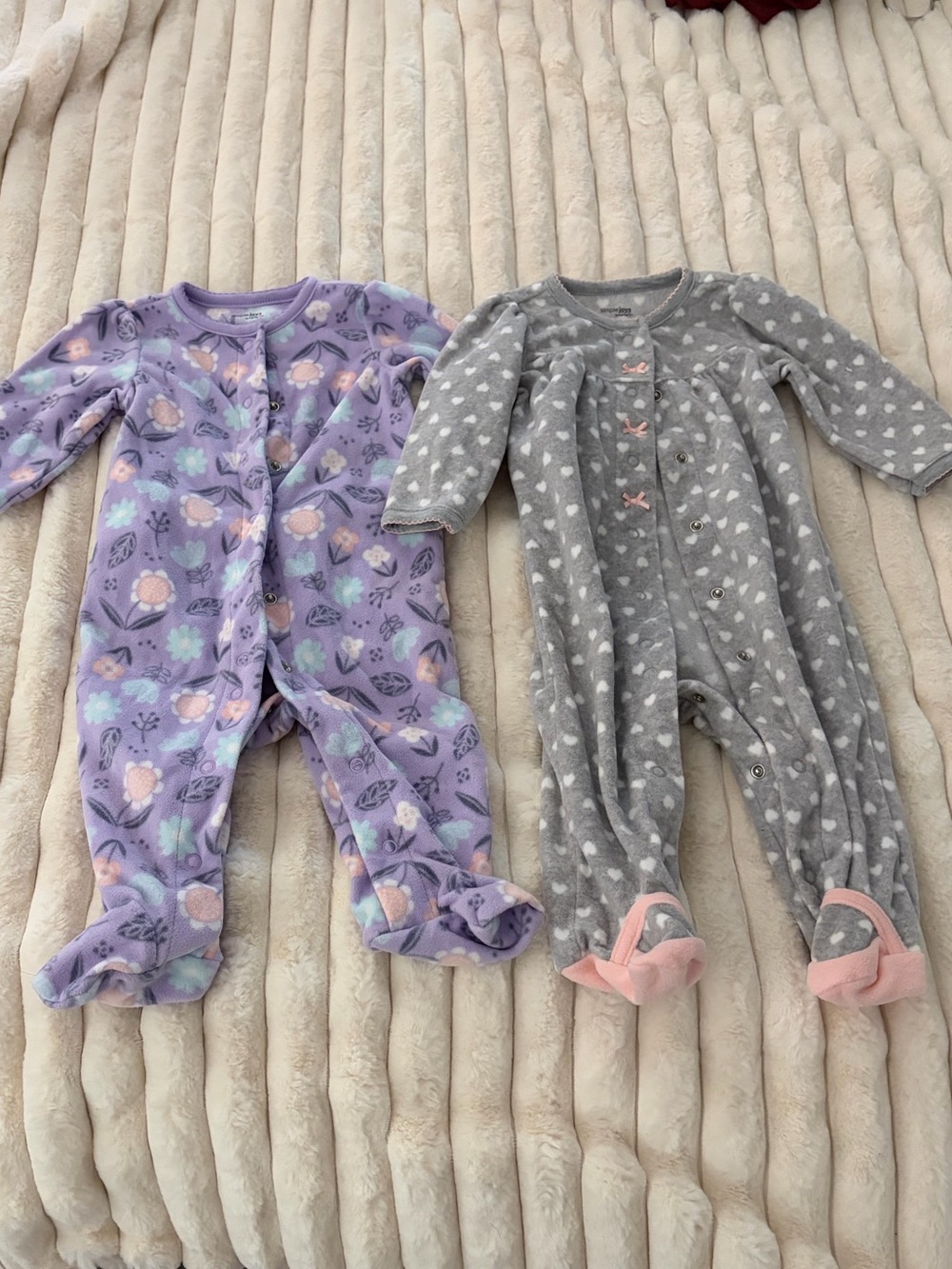 Carter's Lavender Floral & Gray Heart Footed One-Pieces - Set of 2